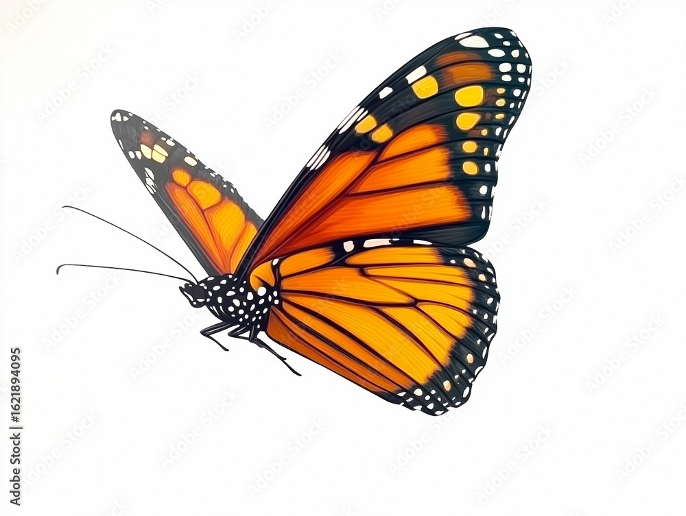 Naklejka premium Monarch Butterfly Illustration, Orange Insect, Nature Education, Spring Summer Decor, Animal Theme Art Element