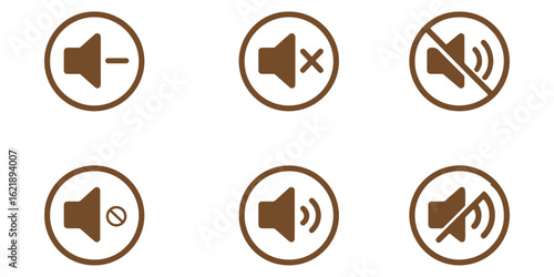 Set of Speaker Icons Featuring Mute, Unmute, and Volume Control Symbols for User Interface