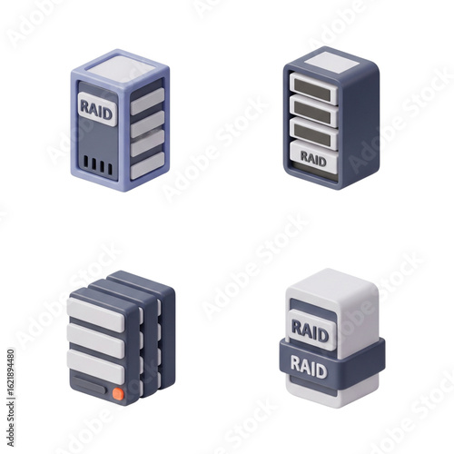 Isometric vector illustrations of raid server storage units