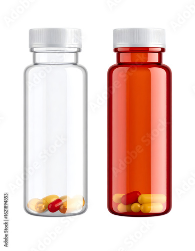 3D Render of Tall Vitamin Bottle with Divider – Dual-Compartment Supplement Packaging Design

