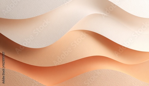 Abstract layered paper waves in soft peach and cream tones