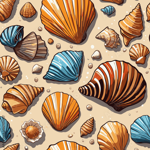 vector illustration of shells on beach