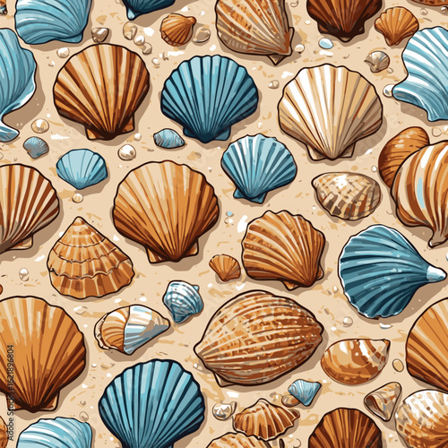 vector illustration of shells on beach