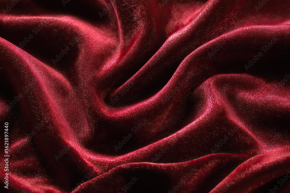 Fototapeta premium Deep crimson velvet draped in swirling folds