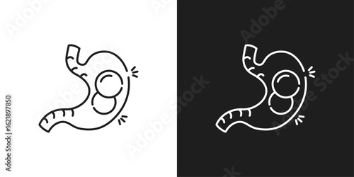 Abdominal distension line icon. A bloated stomach icon, a line drawing of a bloated stomach filled with food. Suitable for medical infographics and nutrition articles. Motion graphics
