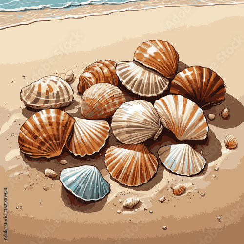 vector illustration of shells on beach