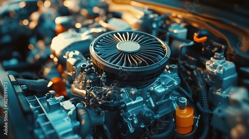 Close-up of a modern car engine