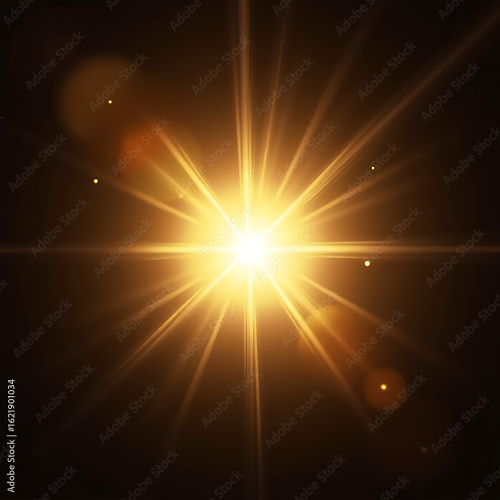 Fototapeta premium Bright sun star burst shining through space with glowing blue lens flare