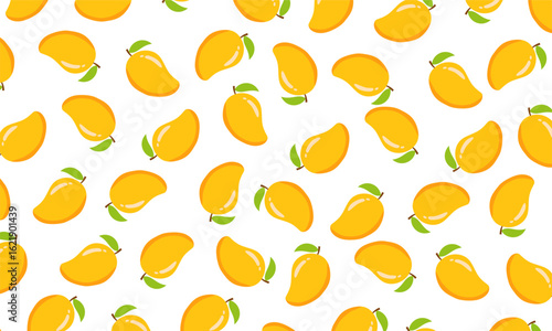 Seamless mango pattern. Fruits background,  Vector illustration
