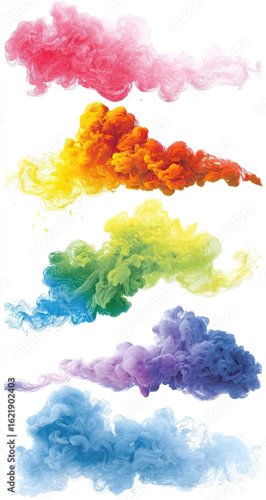 Fototapeta premium Abstract rainbow colored smoke clouds against a white background