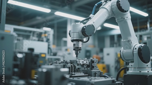 Robotic Arm Performing Precision Tasks in a Modern Manufacturing Facility