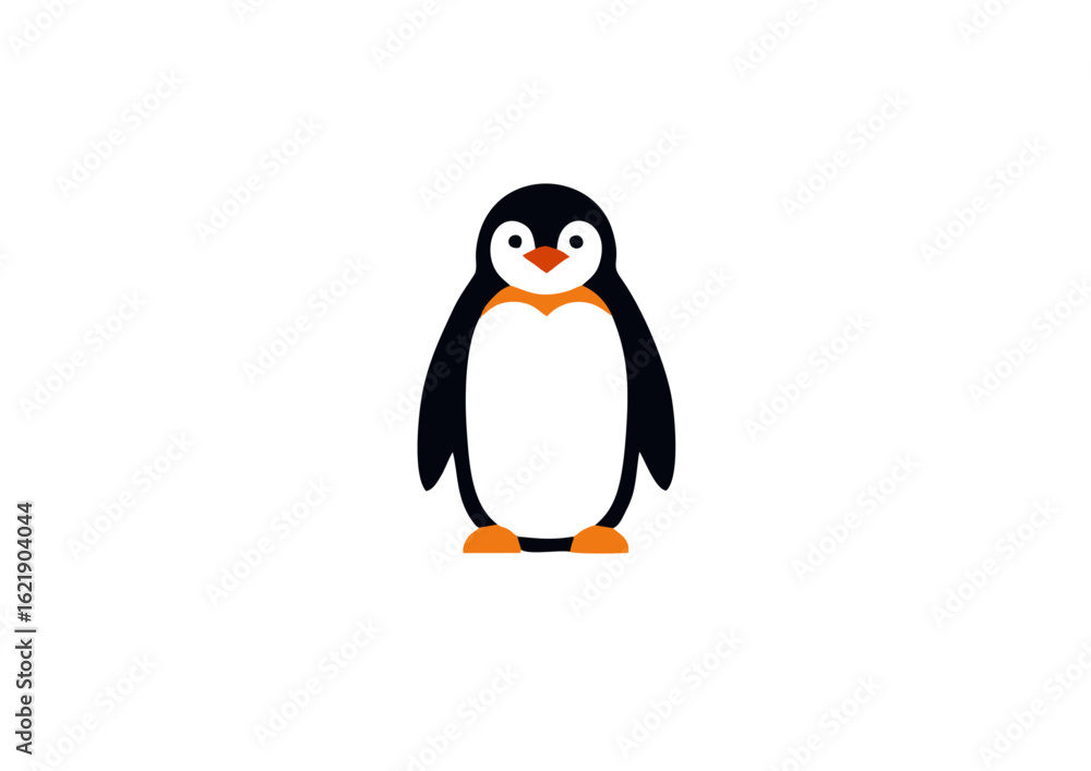 Fototapeta premium Cute penguin character illustration. Simple flat vector icon or mascot design concept for logos and branding. Isolated arctic animal symbol.