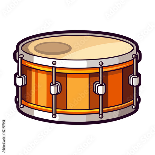 a snare drum with an orange wooden shell, no background vector file.