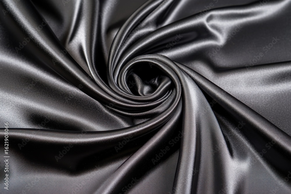 Fototapeta premium Dark gray satin fabric draped in a swirling pattern.