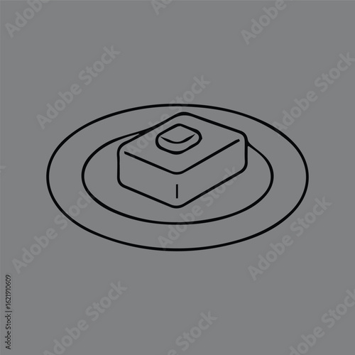 Minimalist line art icon of a grilled beef steak on a plate. Simple vector illustration of cooked sirloin for restaurant menus, food blogs, or butcher shop branding.