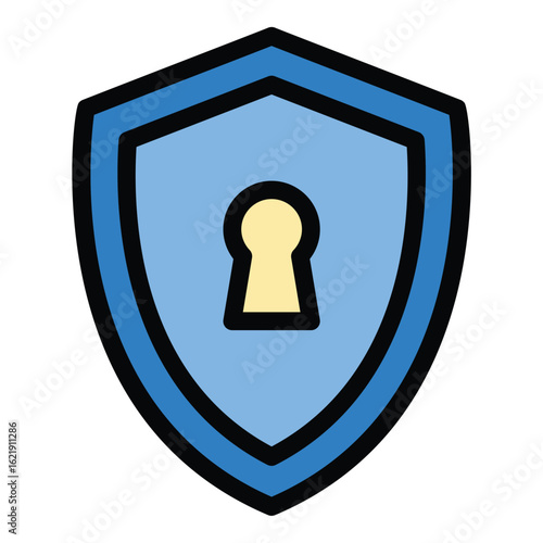 Protection shield icon flat line style illustration representing safety and security measures suitable for antivirus software cybersecurity platforms and privacy protection projects