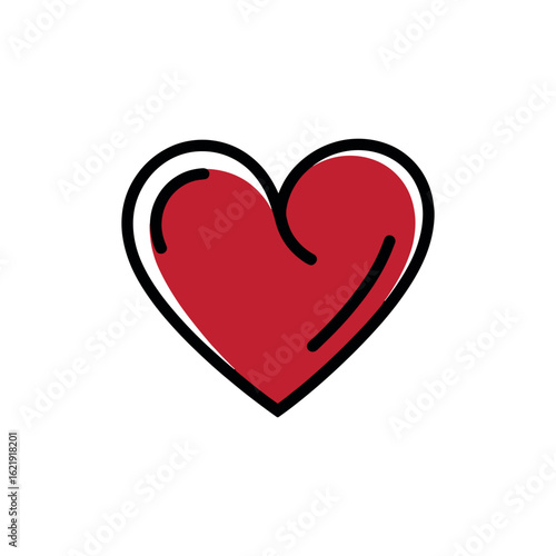Bold Heart Outline with Red Infill Simple Symbol of Love and Affection Artistic Design for Valentines Day Romance and Relationships