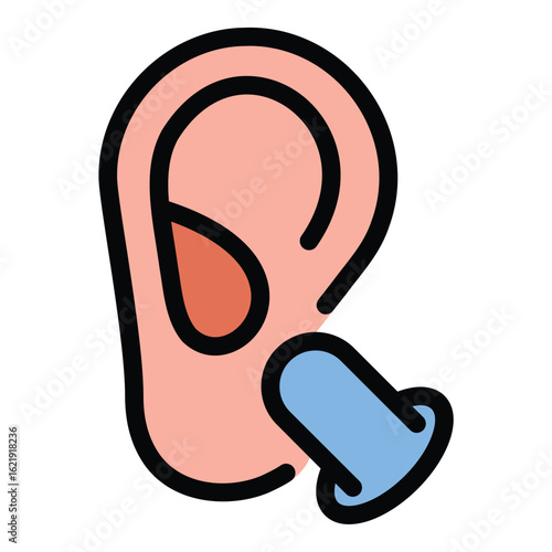 Ear plug icon flat line style illustration representing hearing protection and noise reduction suitable for safety equipment catalogs industrial workplaces and personal health projects