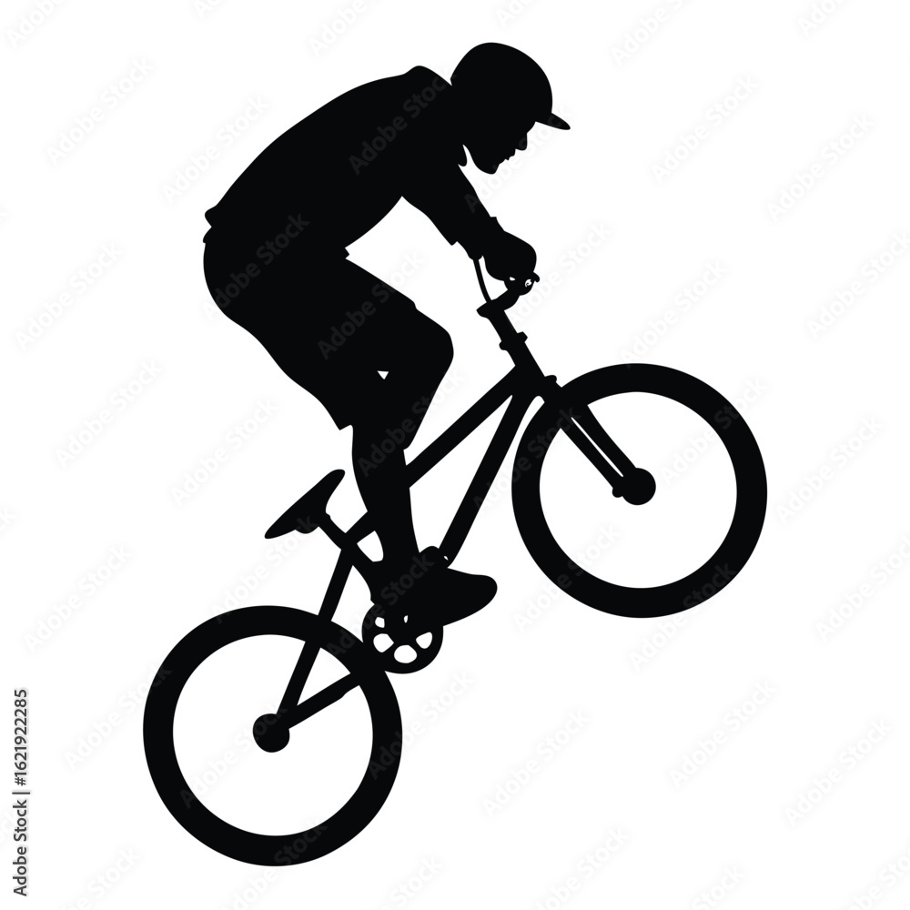 Obraz premium Cyclist performing trick on bicycle silhouette black