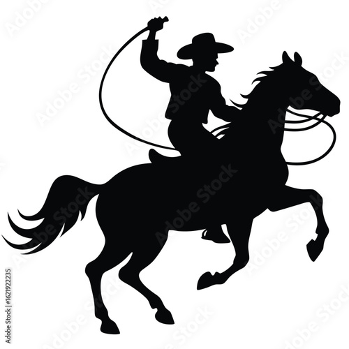 Cowboy lassoing horse silhouette western