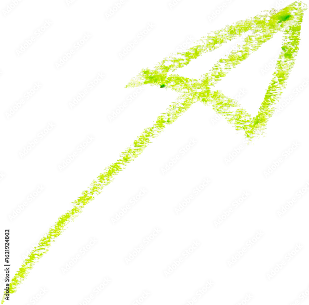 Obraz premium hand drawn arrow with green color crayon on white background