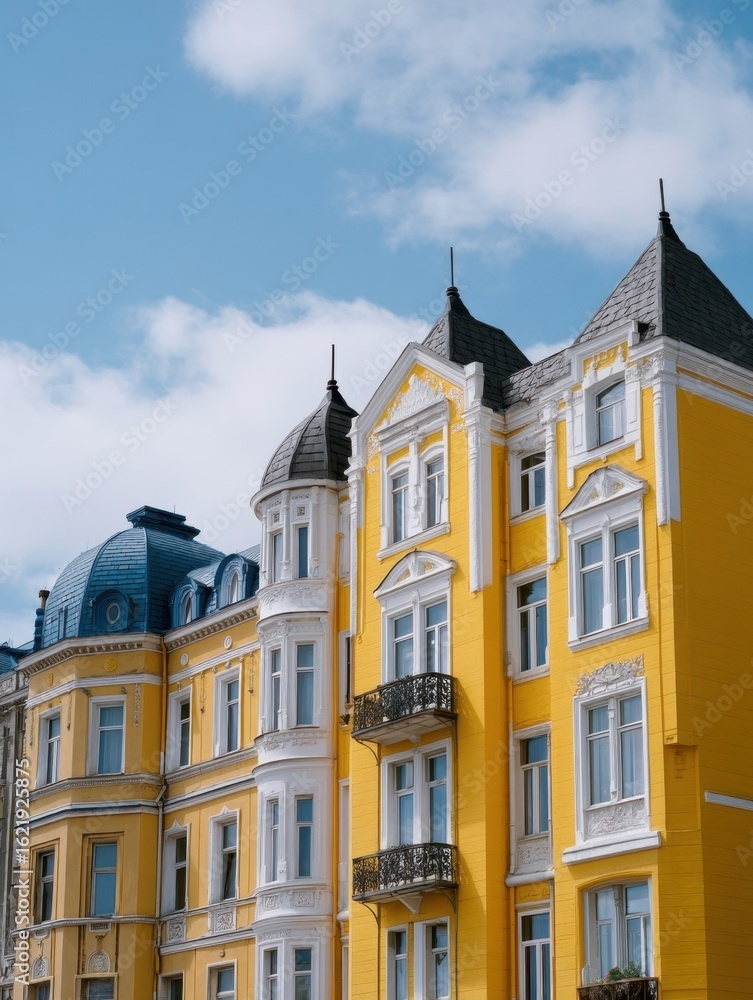 Obraz premium Historic architecture urban landscape building details sunny day city view bright colors