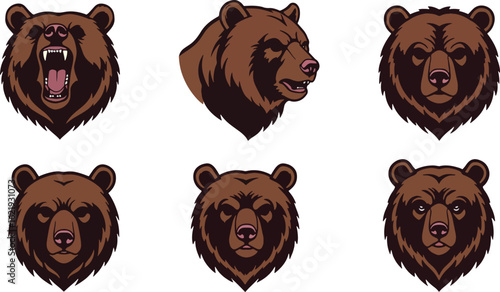 Bear head illustrations brown bear logo collection