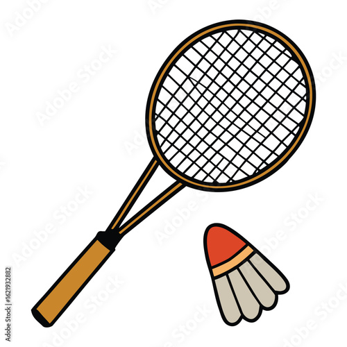 Two badminton rackets crossed beside a white shuttlecock, ready for action. A perfect setup for a fun match, symbolizing speed, precision, and friendly competition.
