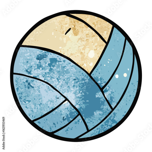 Grungy volleyball icon with bold, distressed textures and rough edges. It blends sporty energy with urban style, perfect for edgy designs or athletic streetwear themes.
