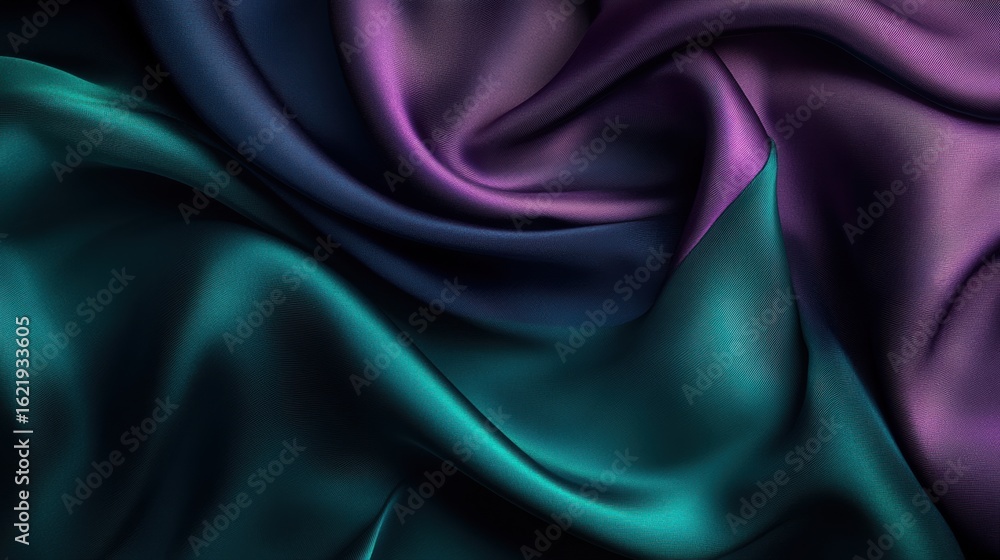 Fototapeta premium Luxurious silk fabric with a gradient of teal, purple, and navy blues.