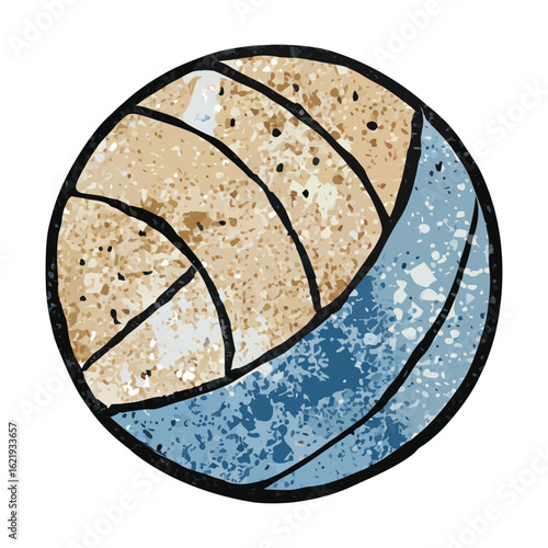 Grungy volleyball icon with bold, distressed textures and rough edges. It blends sporty energy with urban style, perfect for edgy designs or athletic streetwear themes.
