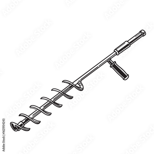 Black and white illustration of a hand auger tool used for digging holes