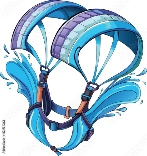 Colorful kiteboarding harness with water splashes vector