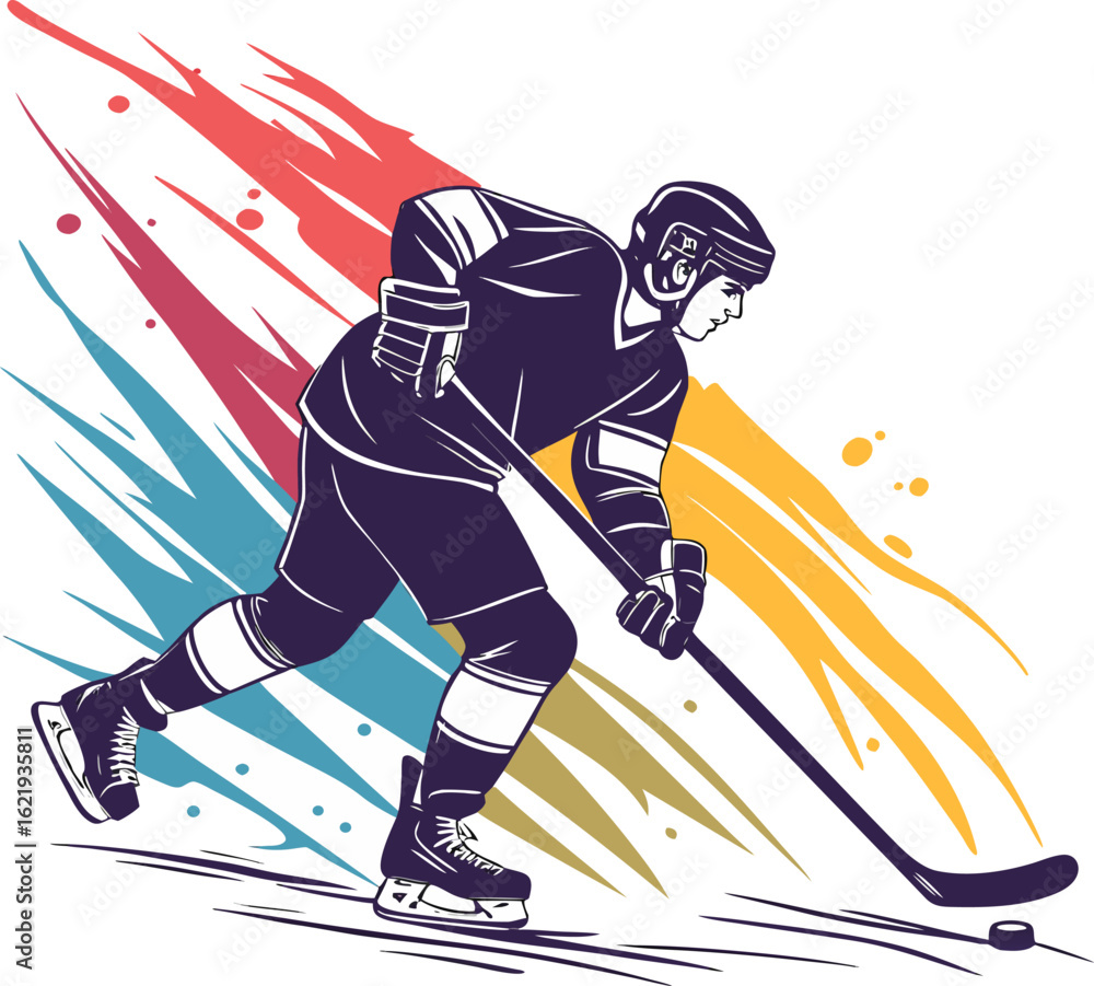 Obraz premium Hockey player action dynamic colorful vector