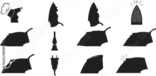 Iron and steamer appliance silhouettes illustrations