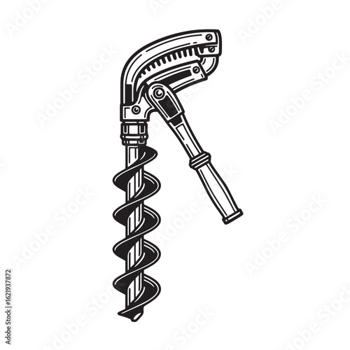 Simple black and white illustration of a vintage wine bottle corkscrew opener tool
