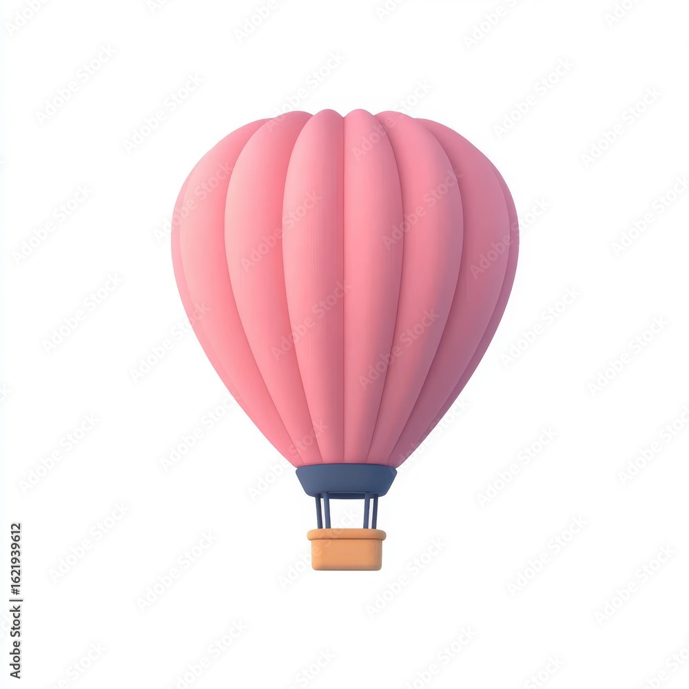 Naklejka premium Pastel Pink 3D Cartoon Hot Air Balloon on White