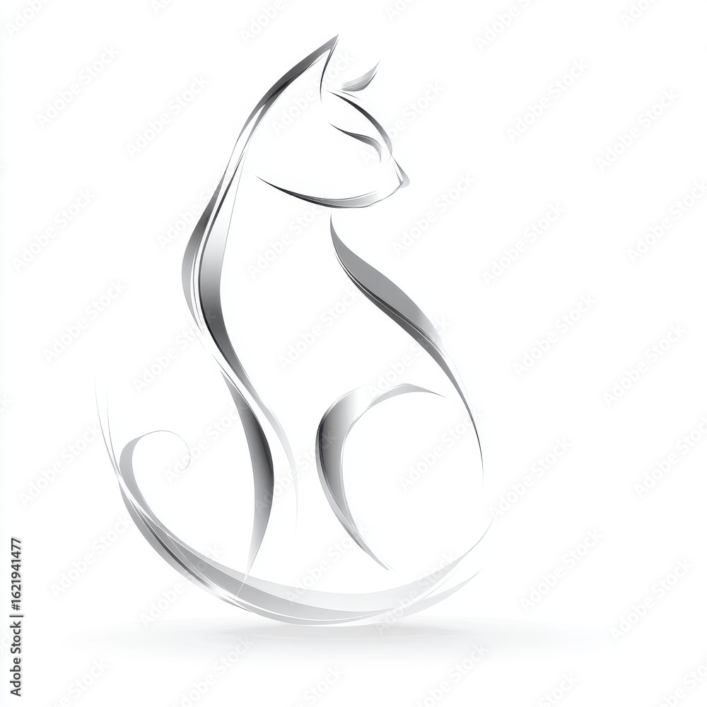 Obraz premium Silver Stylized Cat Illustration on White Background