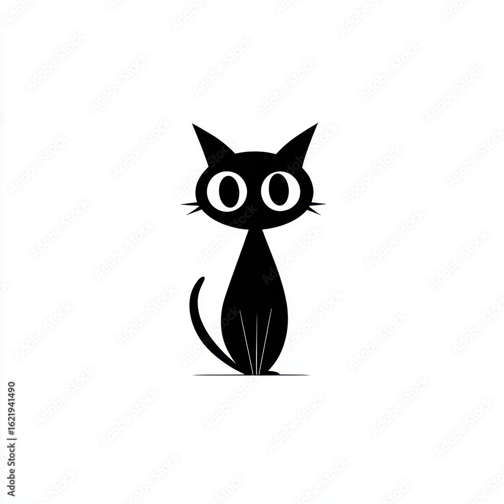 Fototapeta premium Simple Black Cat Illustration on White Background