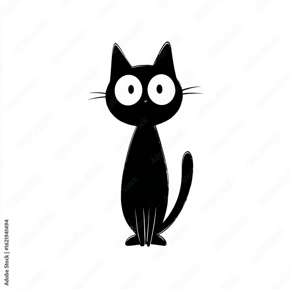 Simple Black Cat Illustration on White Background Simple Black Cat Illustration on White Background