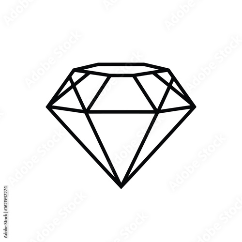 Diamond Gemstone Illustration Simple Geometric Design Precious Stone Jewelry Elegant Faceted Brilliant Cut Minimalist Style Precious Jewel