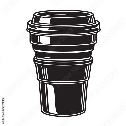 Classic black and white illustration of a takeout coffee cup for coffee lovers