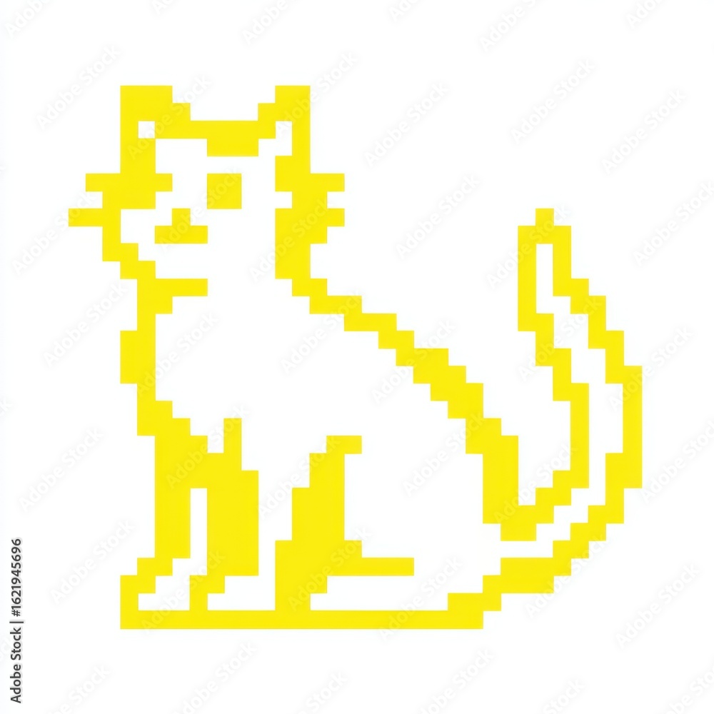 Obraz premium Yellow Pixel Cat Illustration on White Background