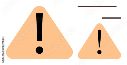 Bold exclamation marks inside orange triangles emphasize caution messages. Ideal for alert, warning, safety, communication, priority, instruction, and risk. Simple flat metaphor