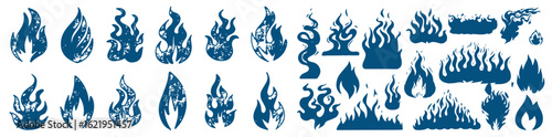 Crayon drawn fire flames icons collection