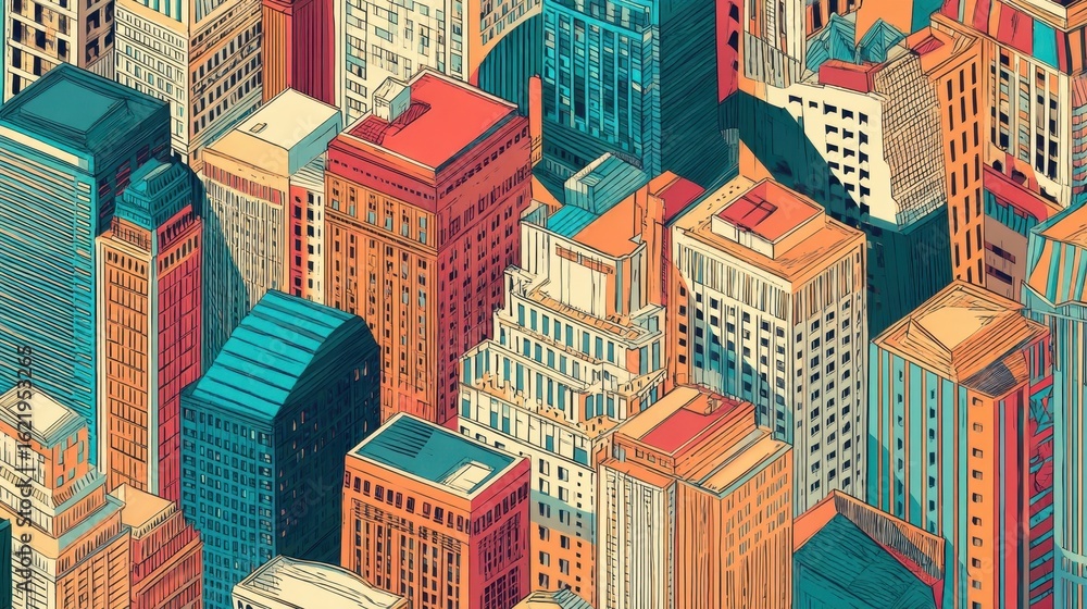 Obraz premium Colorful isometric cityscape illustration.