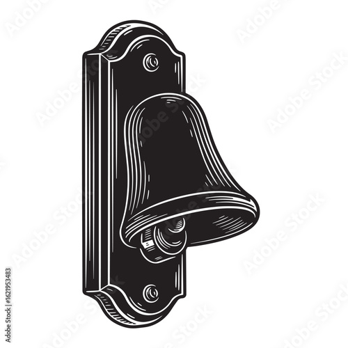 Vintage doorbell bell illustration in detailed engraved style with black and white contrast