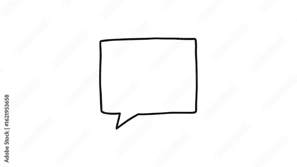A basic, hand-drawn speech bubble in black lines against a solid, vibrant white screen background. A basic, hand-drawn speech bubble in black lines against a solid, vibrant white screen background.