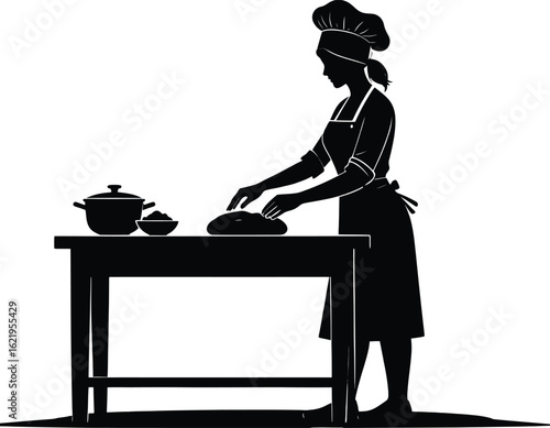 Female Chef Baking Bread Silhouette