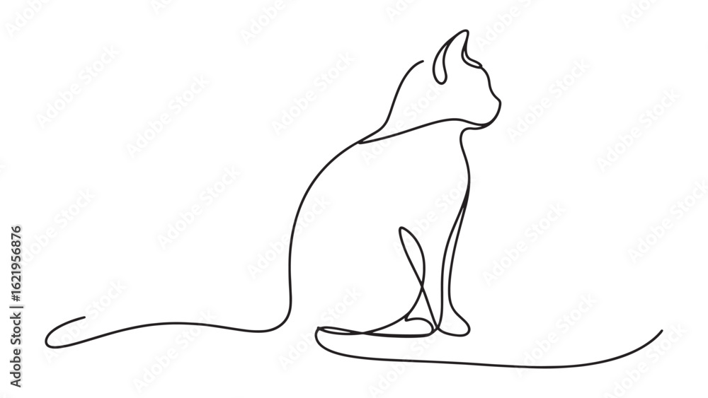 Fototapeta Elegant Cat Silhouette Continuous Line Drawing for Animal Lovers on Transparent Backdrop